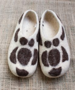 Filzpantoffeln weiß-braun mit Noppen 4