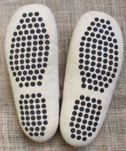 Filzpantoffeln weiß-braun mit Noppen 5