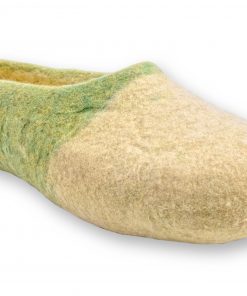 Grün gelbe filzschuhe aus wolle mit noppen 6