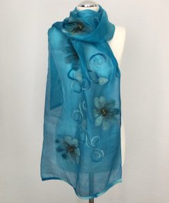 Seidenschal blau mit Blumen